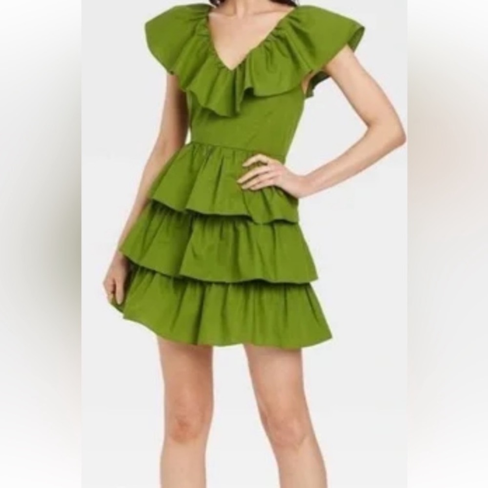 NWOT A NEW DAY short sleeve multi tier ruffle dress green size small